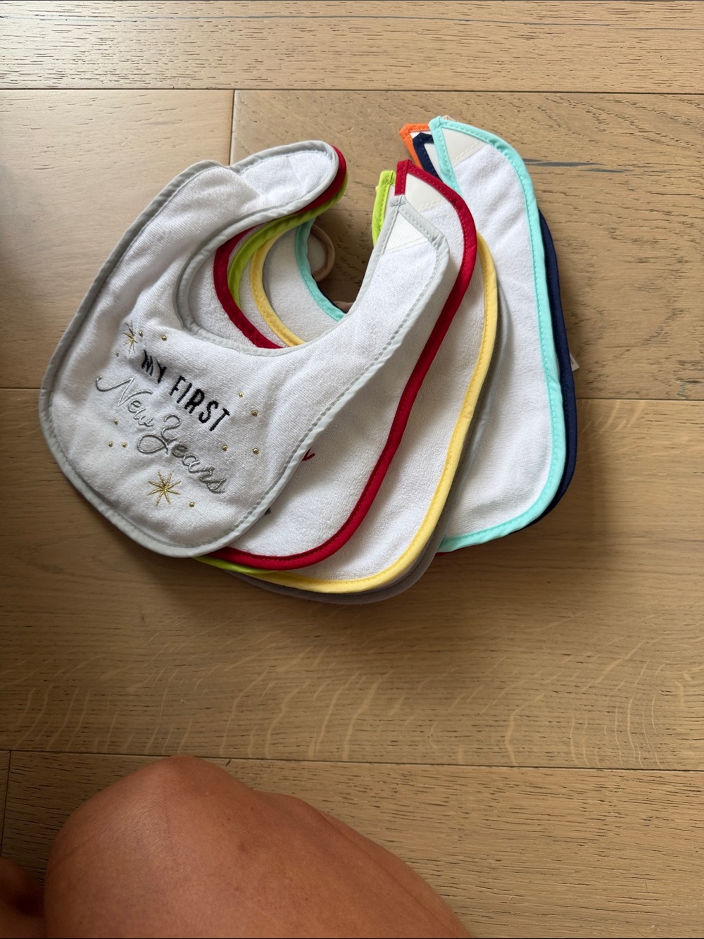 Multi-Color Trim Baby Bib Set - White Bibs with Assorted Edging